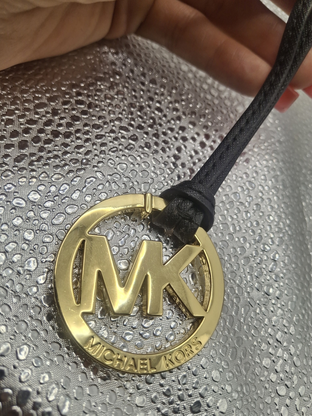 Michael Kors Gold MK Logo Keychain with Black Strap / Spare Purse Charm - Picture 2 of 8